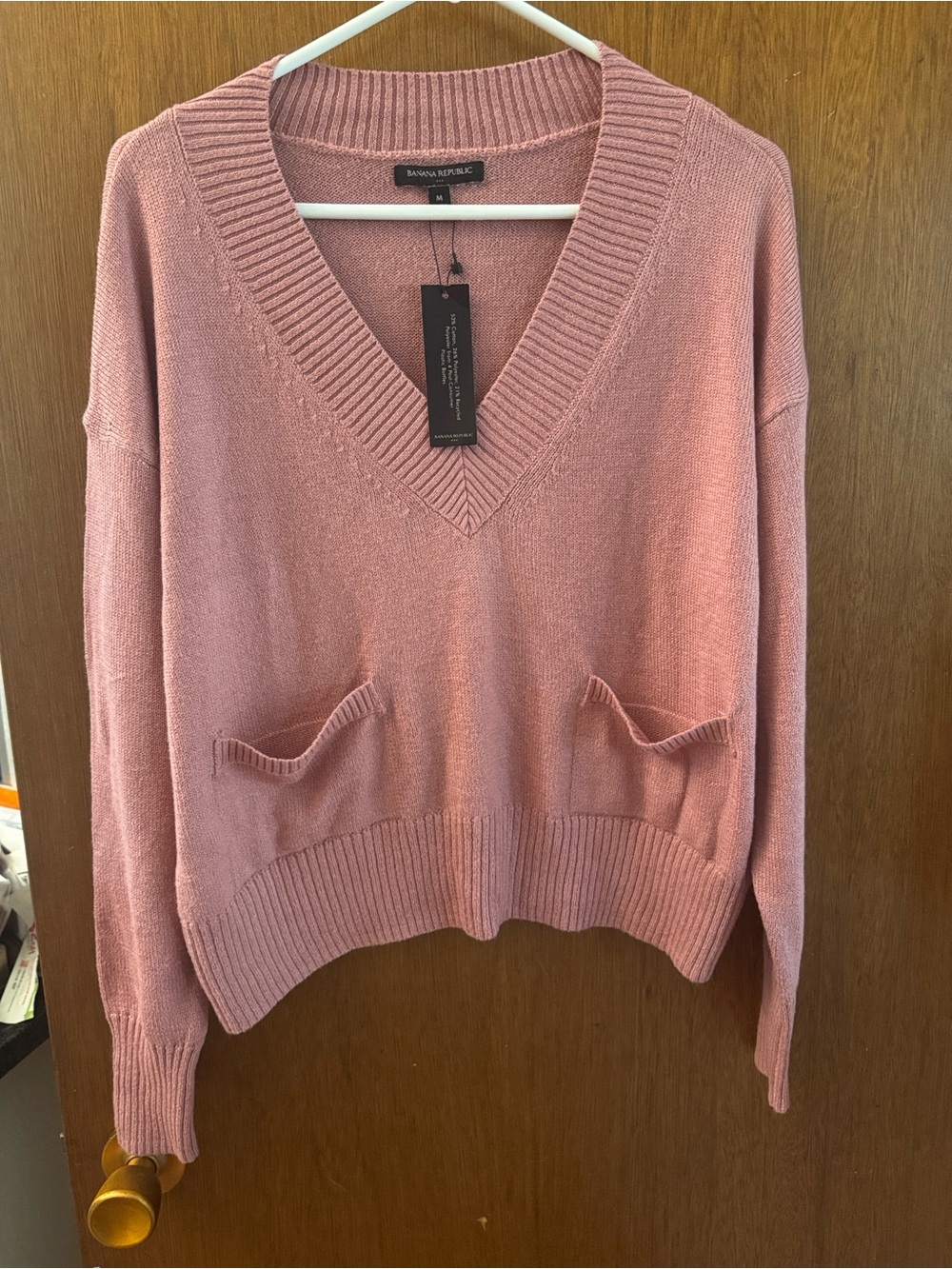 Banana Republic Women's Dusty Rose V-Neck Pocket Knit Sweater